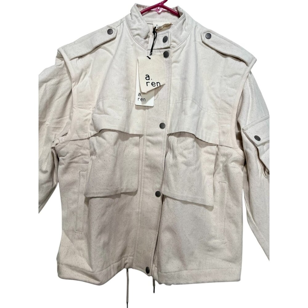A.Ren Utility Cargo Jacket Small Beige Heavy Cotton Convertible Vest Gorpcore - Picture 14 of 16